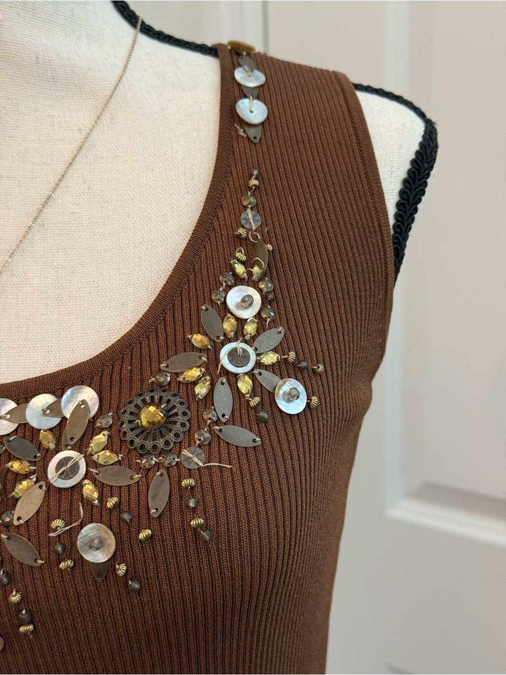 Ruby Rd. Brown Embellished Ribbed Tank - Picture 3 of 10
